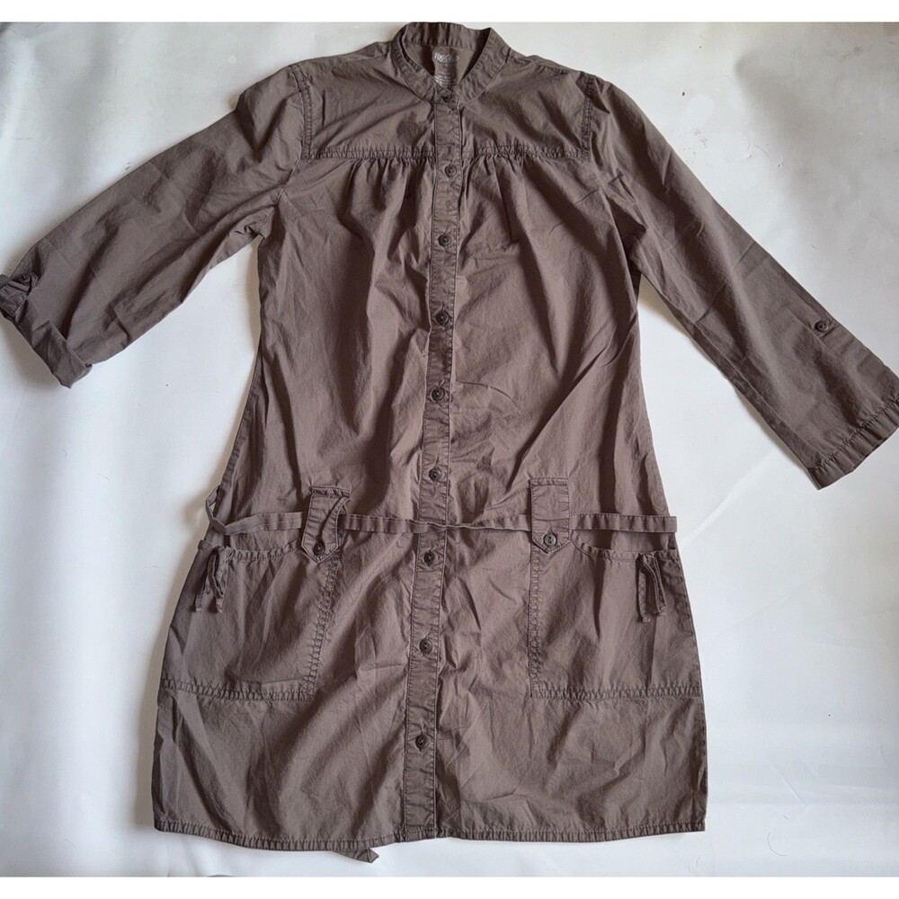 Y2k Mossimo Dress Womens Full Button Up Safari Utility Belted Shirt Pockets Belt
